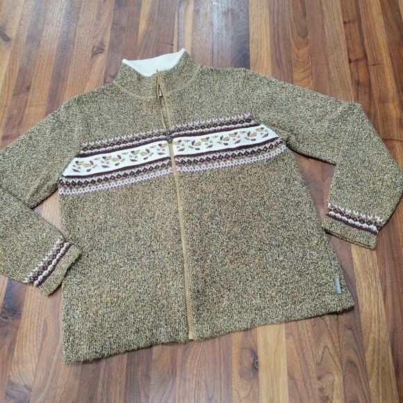 Vintage Woolrich Zip Front Embroidered Fall Motif Sweater Fleece Neckline Medium - Picture 3 of 12